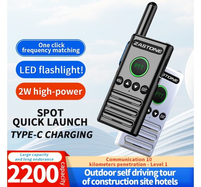 ZASTONE X61 MINI Walkie Talkie 2W UHF Frequency decoding  LED lights Dual PTT buttons